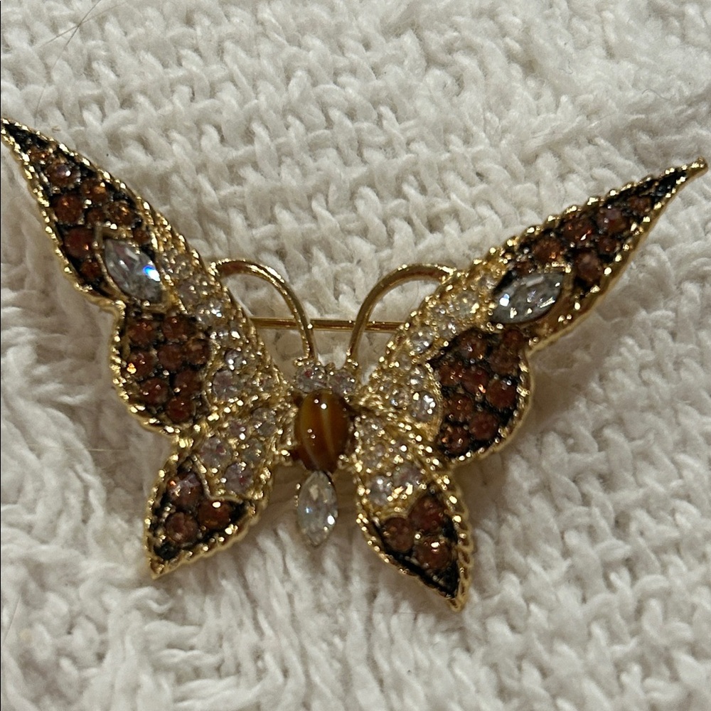 Vintage Marcel Boucher LEC Brown & Clear Crystal Butterfly Brooch